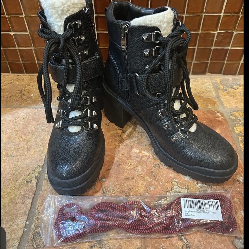 Marc Fisher Black Lace-Up Boots with Cream Lining